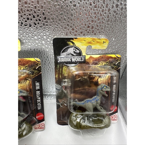 Mattel Jurassic Park World Dinosaur Micro Collection Velociraptor Blue Lot Of 3 - Picture 3 of 12
